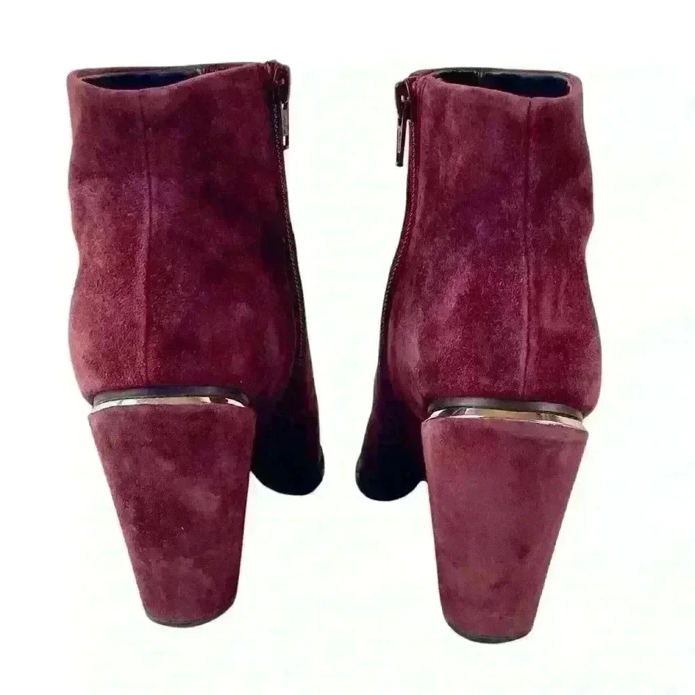 Aldo Burgundy Suede Ankle Boots Metallic Gold Chunky Heels  US 6.5 Date Night - Picture 3 of 16